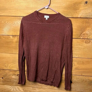 Club Monaco women’s long sleeve top Xs linen lightweight maroon crew neck casual